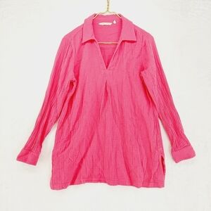 Soft Surroundings Pink Long Sleeves V-Neck Tunic Top 3265